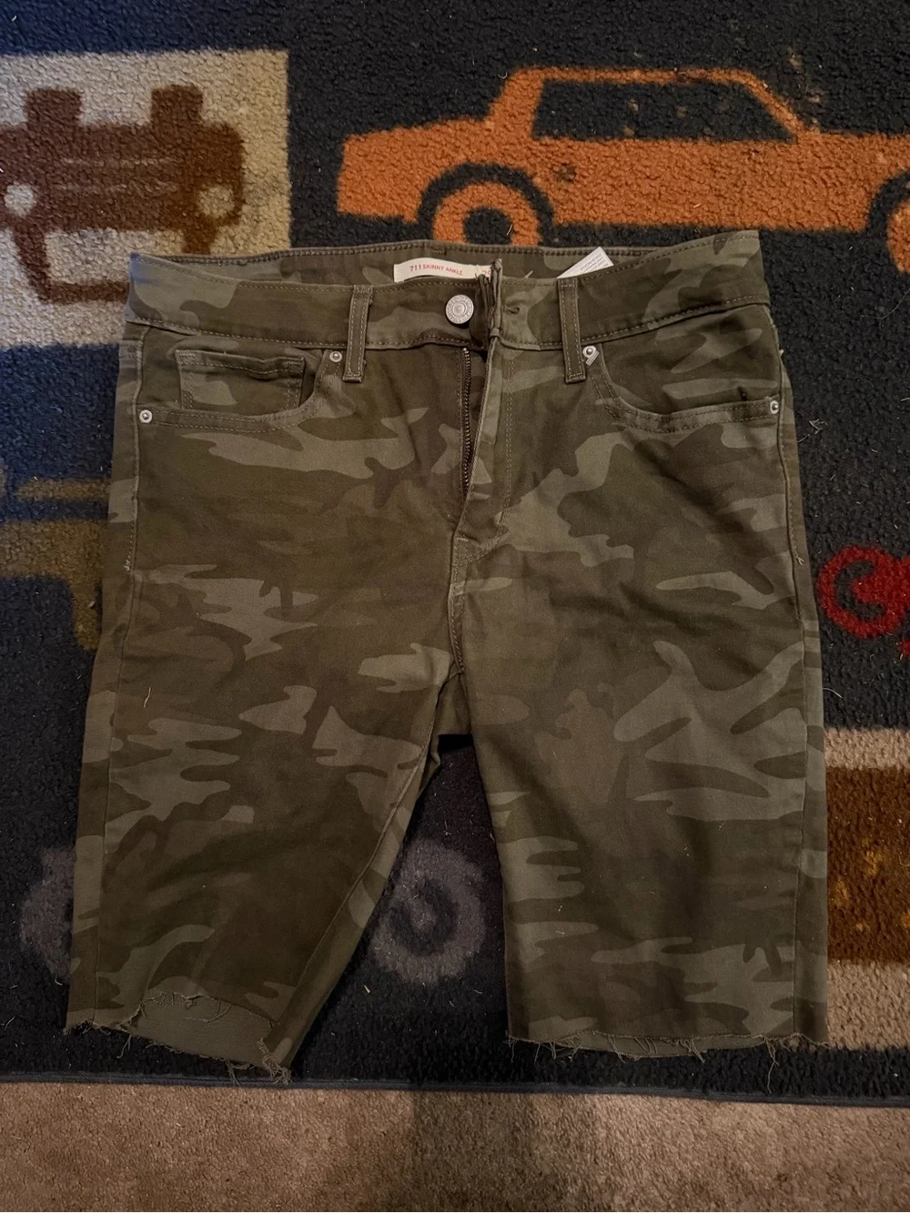 Kids Camo Utility Shorts - Olive Green